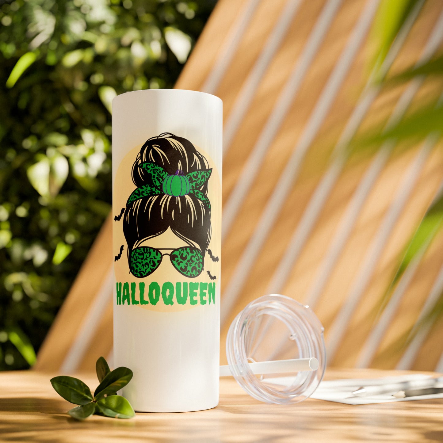 halloqeeun Skinny Tumbler with Straw, 20oz