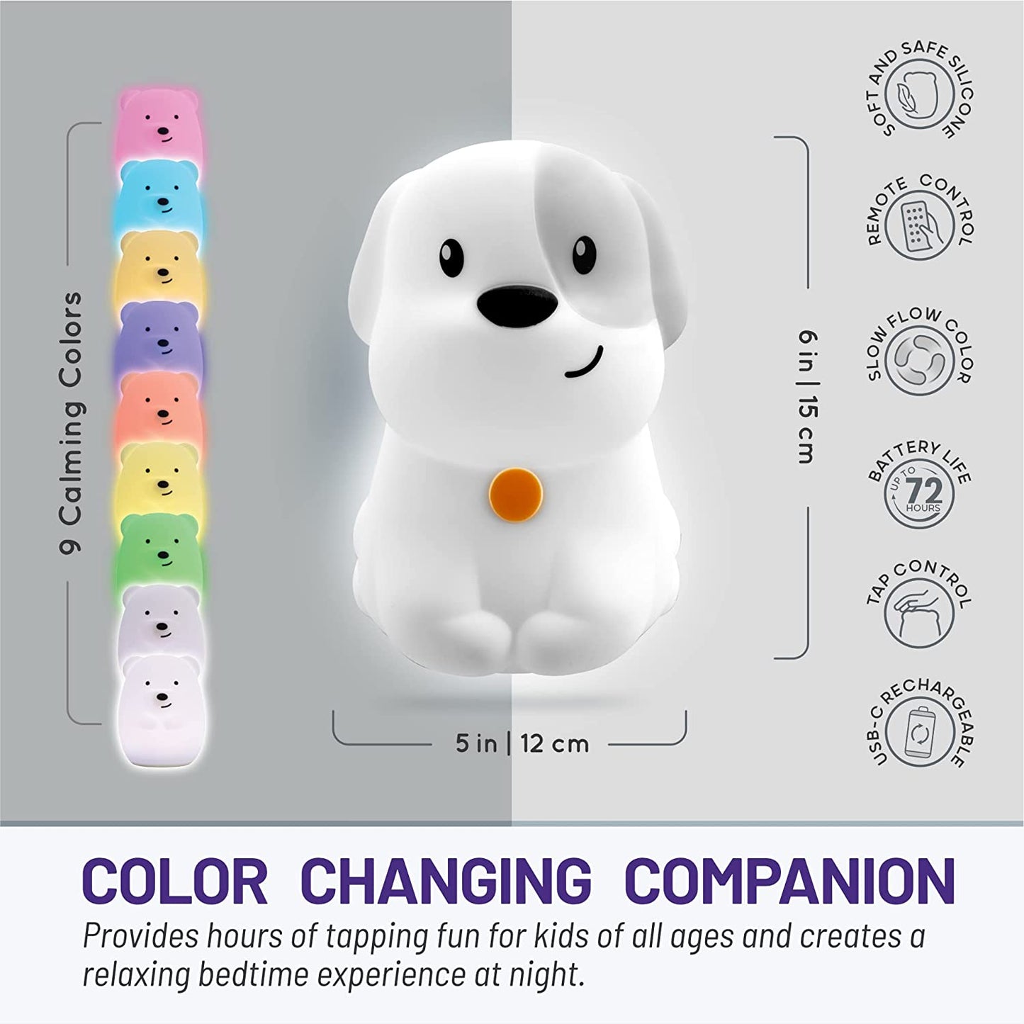 Night Light for Kids, Silicone Nursery Light for Baby Room and Toddler, Portable Rechargeable Animal Lights for Girls and Boys, Kawaii Lamp (Puppy)