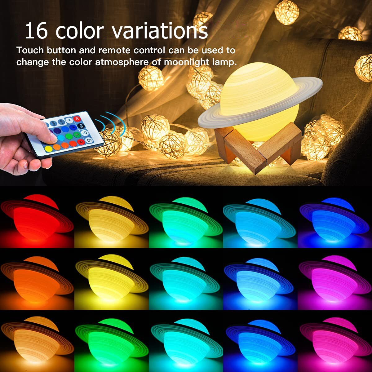 Moon Lamp 3D Night Light Room Decor Tap Moon Light Table Lamp Christmas Gift 16Colors Children Bedside Saturn Lamp