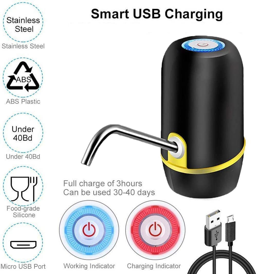 Water Jug Pump, Electric Water Bottle Pump, USB Charging Automatic Drinking Water Pump for Universal ３－5 Gallon Bottle, Portable Water Dispenser for Camping