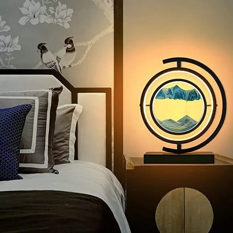 LED Quicksand Painting Hourglass Art Unique Decorative Sand Painting Night Light Bedroom Decoration Glass Hourglass Table Lamp