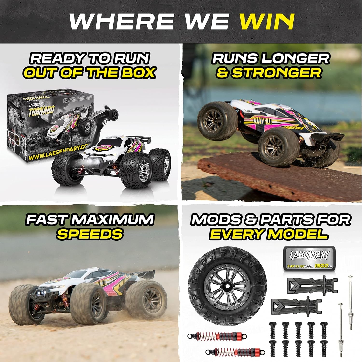 1:12 Scale Large RC Cars 48+ Kmh Speed - Remote Control Car 4X4 off Road Monster Truck Electric - All Terrain Waterproof Trucks for Adults - 2 Batteries + Connector for 30+ Min Play