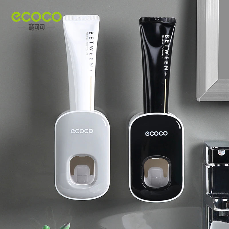 ECOCO Automatic Toothpaste Dispenser Wall Mount Bathroom Bathroom Accessories Waterproof Toothpaste Squeezer Toothbrush Holder