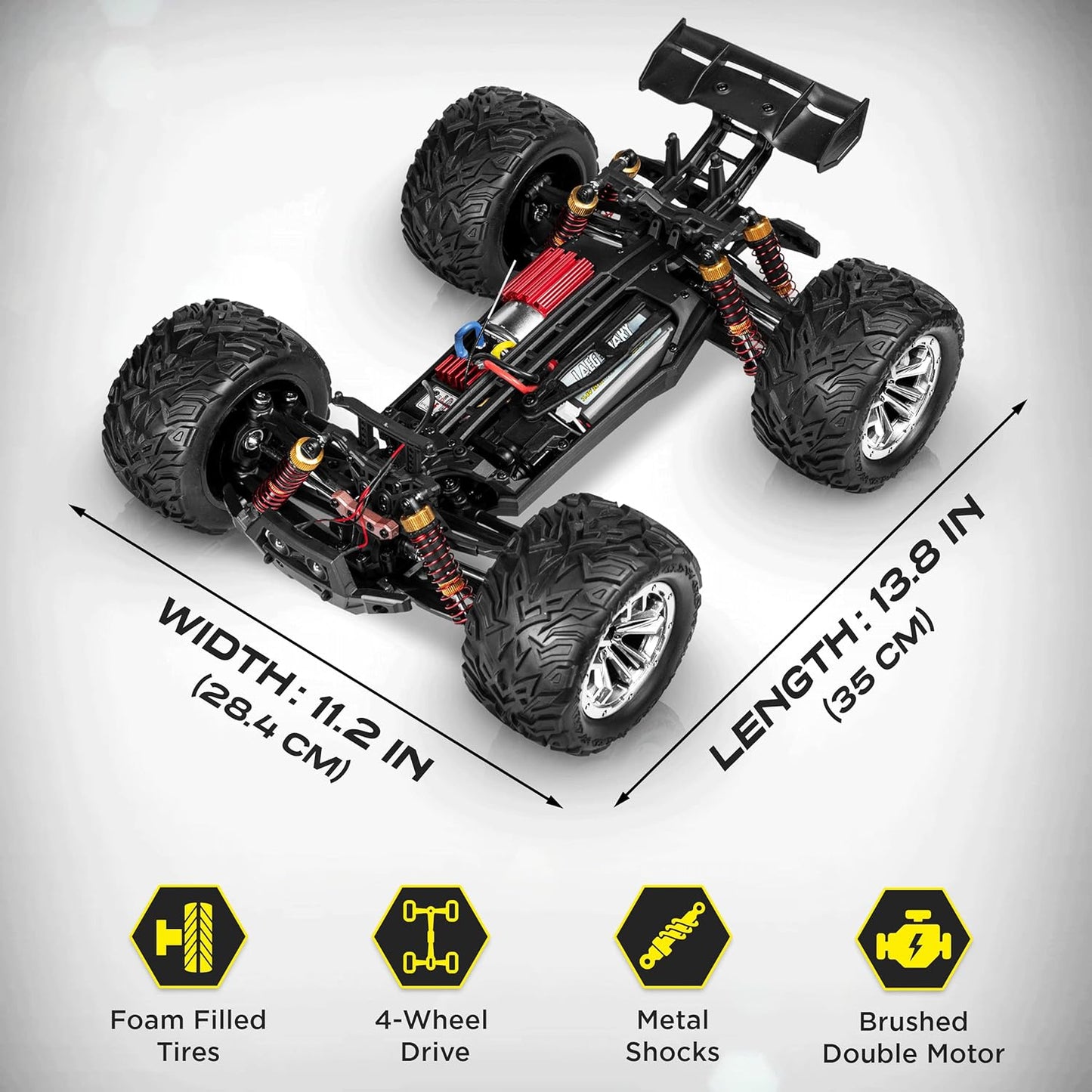 1:12 Scale Large RC Cars 48+ Kmh Speed - Remote Control Car 4X4 off Road Monster Truck Electric - All Terrain Waterproof Trucks for Adults - 2 Batteries + Connector for 30+ Min Play