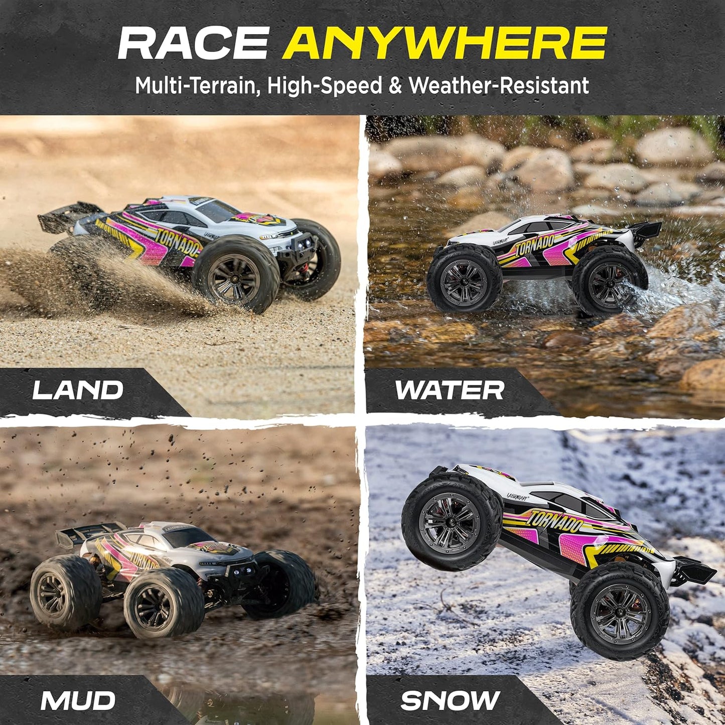 1:12 Scale Large RC Cars 48+ Kmh Speed - Remote Control Car 4X4 off Road Monster Truck Electric - All Terrain Waterproof Trucks for Adults - 2 Batteries + Connector for 30+ Min Play