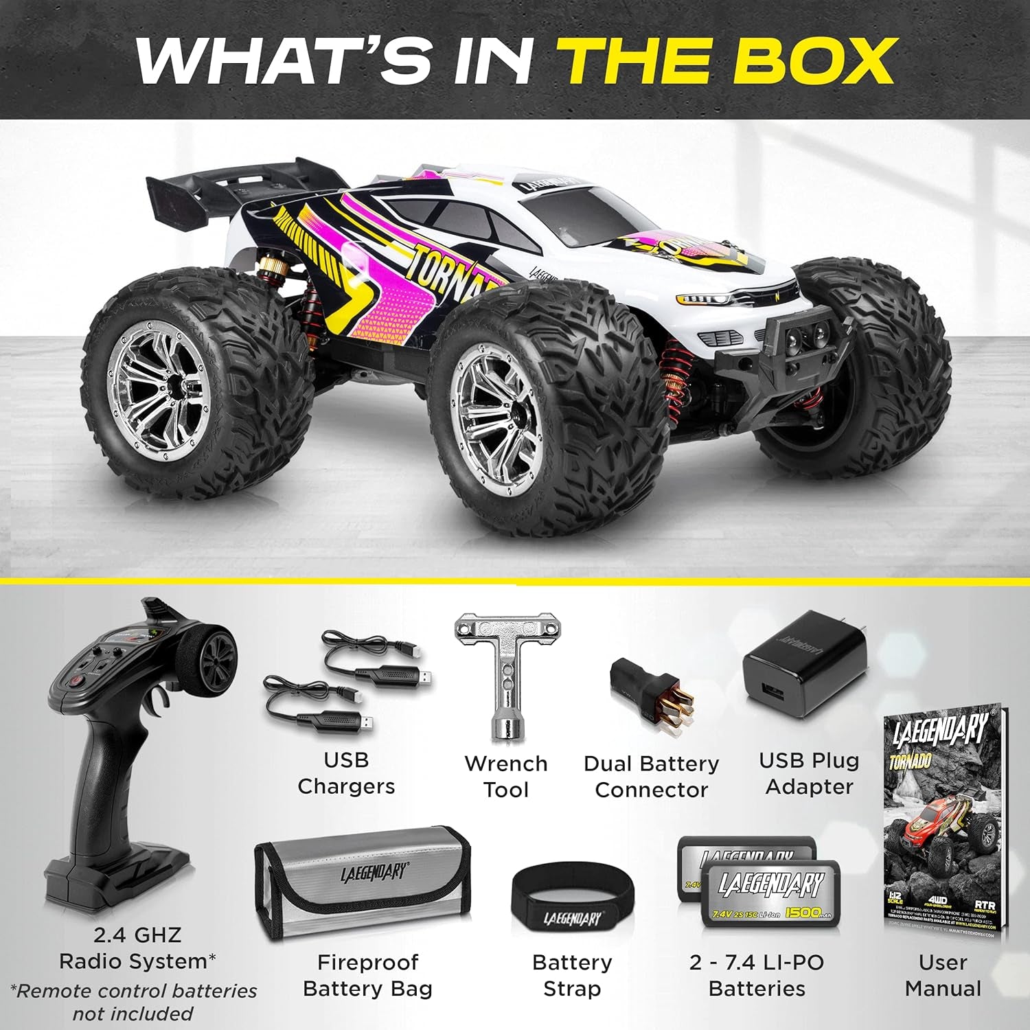 1:12 Scale Large RC Cars 48+ Kmh Speed - Remote Control Car 4X4 off Road Monster Truck Electric - All Terrain Waterproof Trucks for Adults - 2 Batteries + Connector for 30+ Min Play